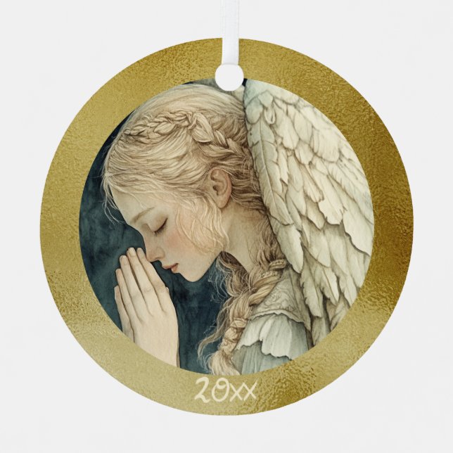 Golden Halo Angel Schönes Urlaubspensum Ornament Aus Metall (Vorderseite)