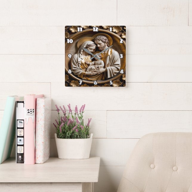 Golden Halo Family Devotion Panel Quadratische Wanduhr (Lesesaal)