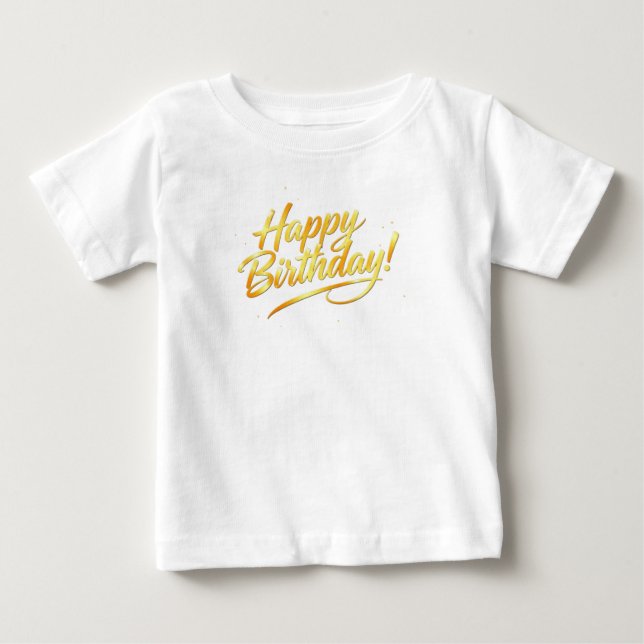 Golden Happy Birthday Typografie Baby T-shirt (Vorderseite)