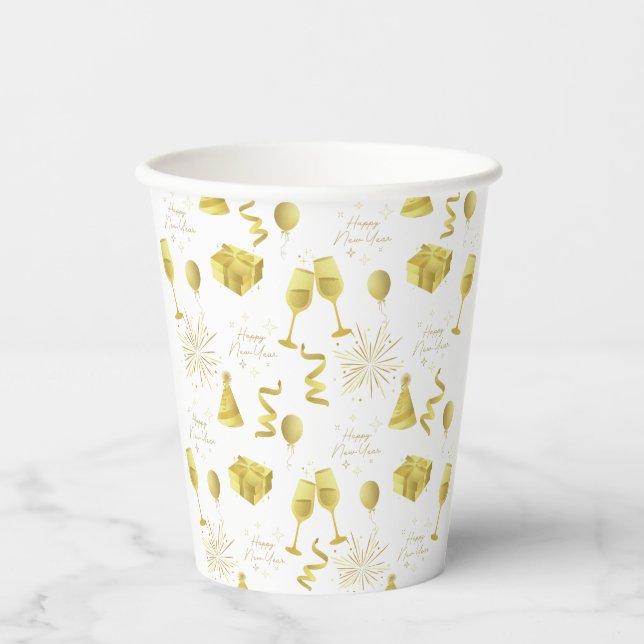 Golden Happy New Year Pattern Pappbecher (Vorderseite)