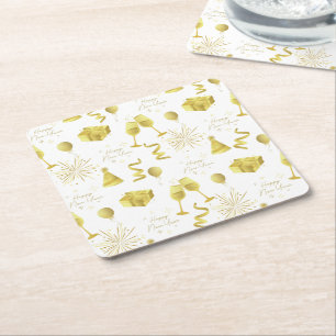 Golden Happy New Year Pattern Rechteckiger Pappuntersetzer