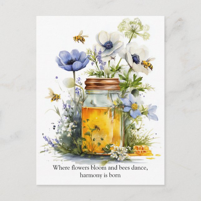 Golden Harmony Honey, Flowers, and Bees Postkarte (Vorderseite)