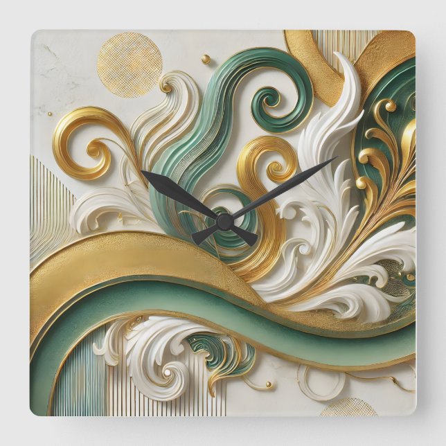 Golden Harmony Swirl - Élégante horloge Abstraite (Recto)