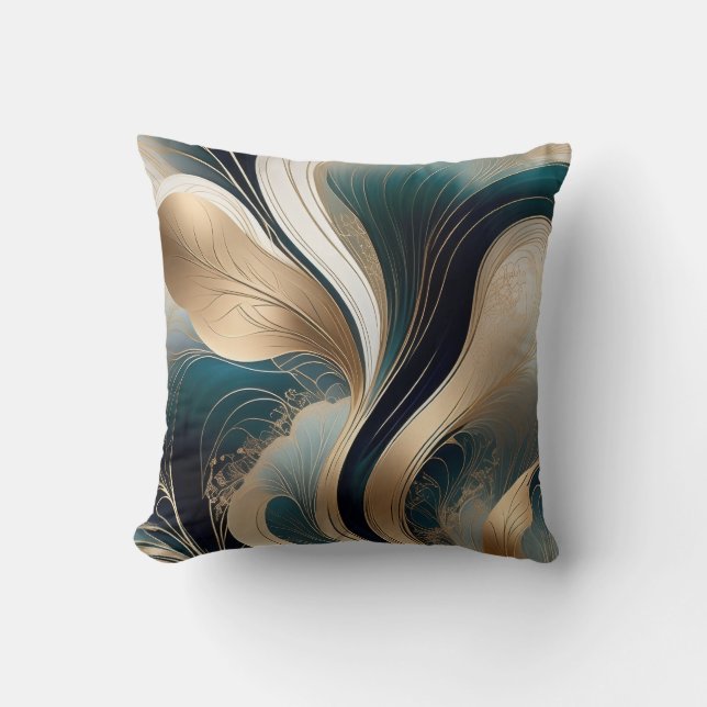 Golden Harmony - Teal and Gold Abstract  Kissen (Vorderseite)