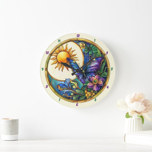 Golden Harvest Glass Sonnenblume Schmetterling Große Wanduhr (Zuhause)