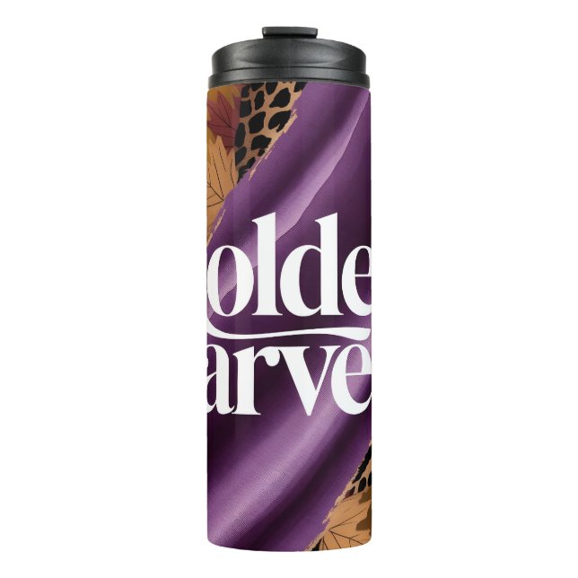 Golden Harvest Luxus Lila Seidenherbstdesign Thermosbecher (Vorderseite)