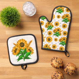 Golden Harvest White Kitchen Ofenhandschuh & Topflappen-Set