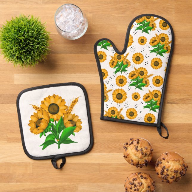 Golden Harvest White Kitchen Ofenhandschuh & Topflappen-Set (Oben Unten)