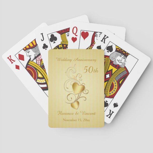 Golden hat sich zu Herzen gegliedert 50. Hochzeits Spielkarten (Rückseite)