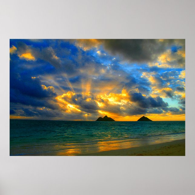 Golden Hawaiian Tropical Beach Sunset Poster (Vorne)