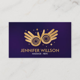 Golden Healing Hands Energy Spiral auf Violett Visitenkarte