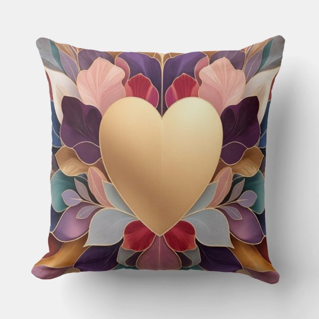 Golden Heart Bloom Elegant Multicolor Floral Sym Kissen (Vorderseite)
