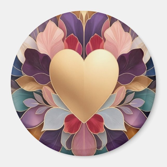 Golden Heart Bloom Elegant Multicolor Floral Sym Magnet (Vorne)