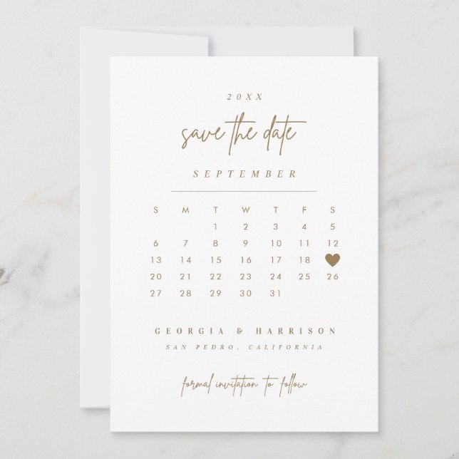 Golden Heart Enregistrer Le Carte photo Calendrier (Devant)