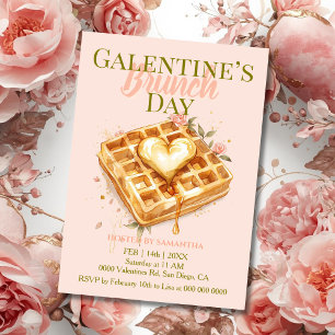 Golden Heart Waffel Galentine Brunch Pastell Blumi Einladung