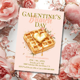 Golden Heart Waffle Galentine Brunch Pastel Floral Einladung