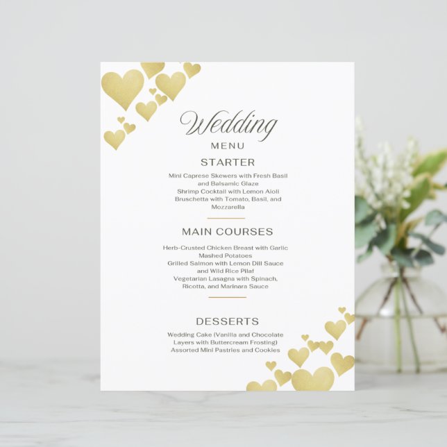 Golden Heartbeat Wedding Menu (Stehend Vorderseite)