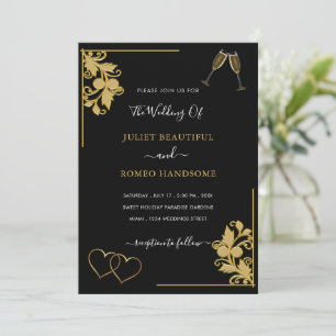 Golden Hearts Black Gold Gerahmt Hochzeit Einladun