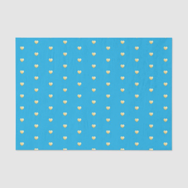 Golden Hearts Imitate Foil Pattern auf Sky Blue Seidenpapier (Vorderseite)