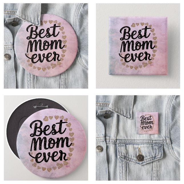 Golden Hearts Trendy Script Beste Mama für Moderne Button (Golden Hearts Trendy Script Best Mom Ever Modern Buttons)