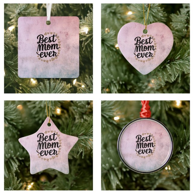 Golden Hearts Trendy Script Beste Mama für Moderne Keramik Ornament (Golden Hearts Trendy Script Best Mom Ever Modern ornaments)