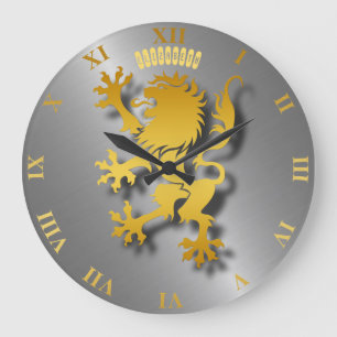 Golden Heraldic Lion  With Shadows Clock Große Wanduhr