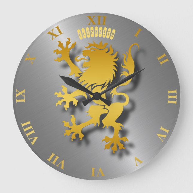 Golden Heraldic Lion  With Shadows Clock Große Wanduhr (Vorderseite)