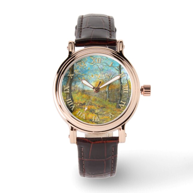 Golden Herbst in einem Eichenhain Aquarell Armbanduhr (Vorderseite)