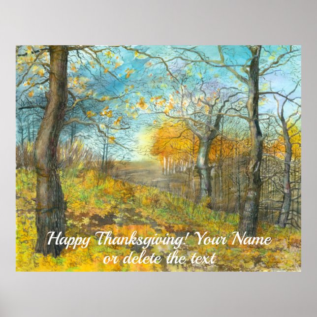 Golden Herbst in einem Eichenhain Aquarell Poster (Vorne)