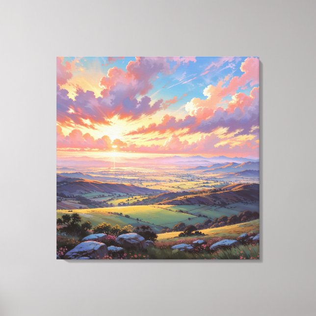 Golden Hills - Vibrant Landscape Illustration Leinwanddruck (Vorderseite)