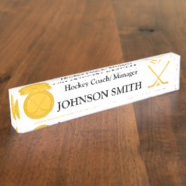 Golden Hockey Sticks und Puck individuell angepass Namensplakette