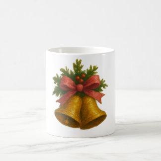Golden Holiday Bells with Pink Ribbon Mug  Kaffeetasse