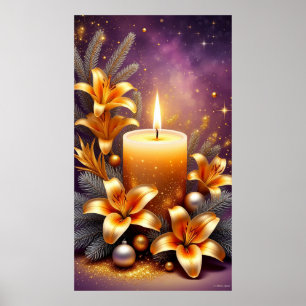 ✨ Golden Holiday Kerze Festliche Pinien-Eleganz Poster