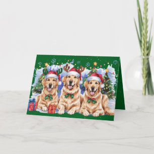 Golden Holiday Retrieve Frohe Weihnachtskarte Grün Einladung