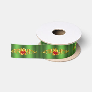 Golden Holly zu grünen Weihnachten Satinband