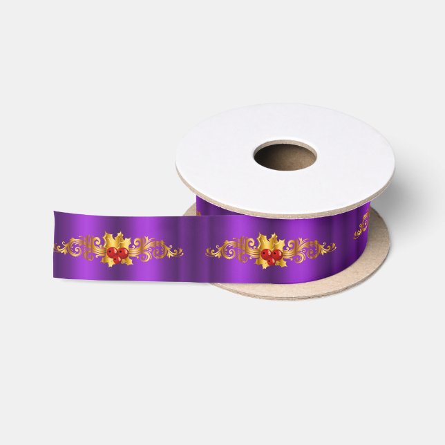 Golden Holly zu Lila Weihnachten Satinband (Spule)