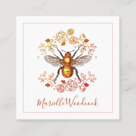 Golden Honey Bee and Rose Laurel Quadratische Visitenkarte