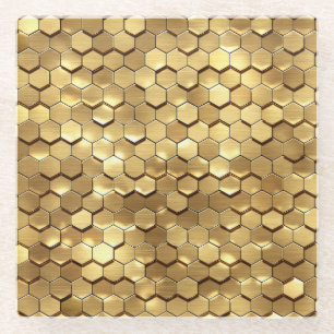 Golden Honeycomb 3D Render Textur Glasuntersetzer