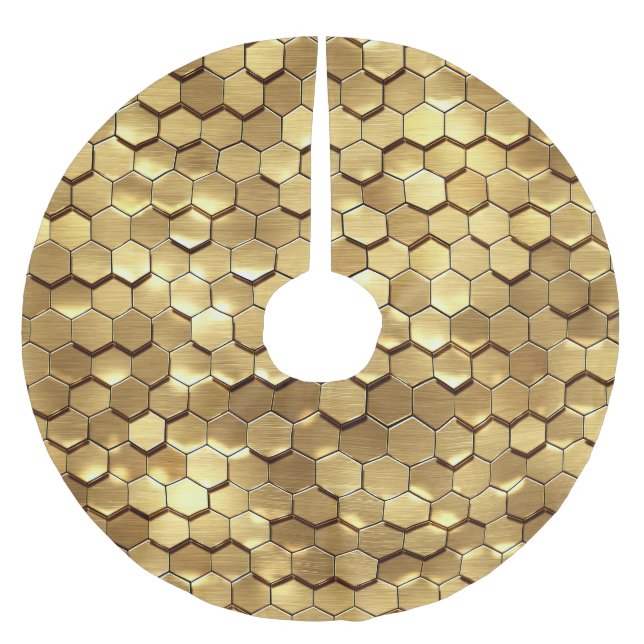 Golden Honeycomb 3D Render Textur Polyester Weihnachtsbaumdecke (Vorderseite)