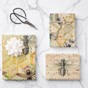 Golden Honeycomb Bee Geschenkpapier Set