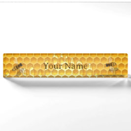 Golden Honeycomb mit Honeybienen Namensplakette