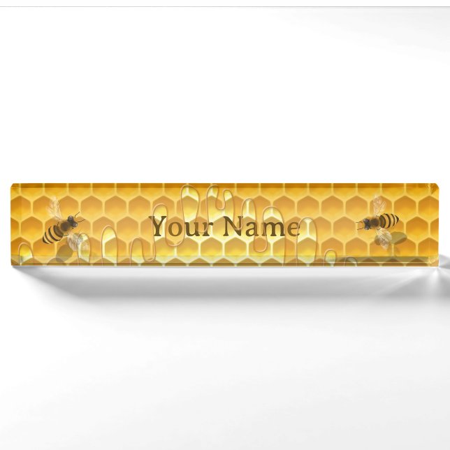 Golden Honeycomb mit Honeybienen Namensplakette (Vorderseite)