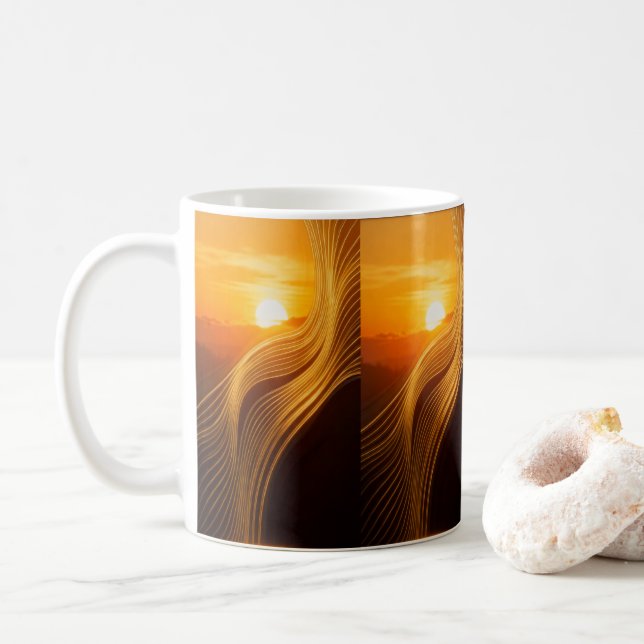 Golden Horizon — Abstrakter Moderner Kaffeebecher Kaffeetasse (Mit Donut)
