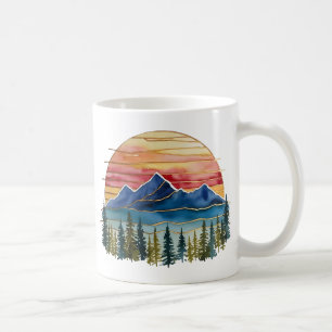 Golden Horizon Aquarell Bergsonneuntergang Outdoor Kaffeetasse