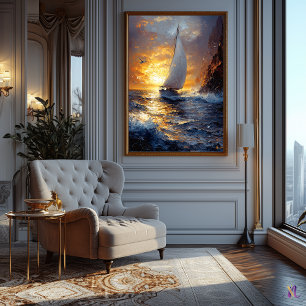 Golden Horizon – Impressionistische Seelandschaft Poster