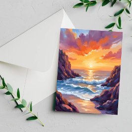 Golden Horizon | Ozean-Sonnenuntergang-Aquarellkar