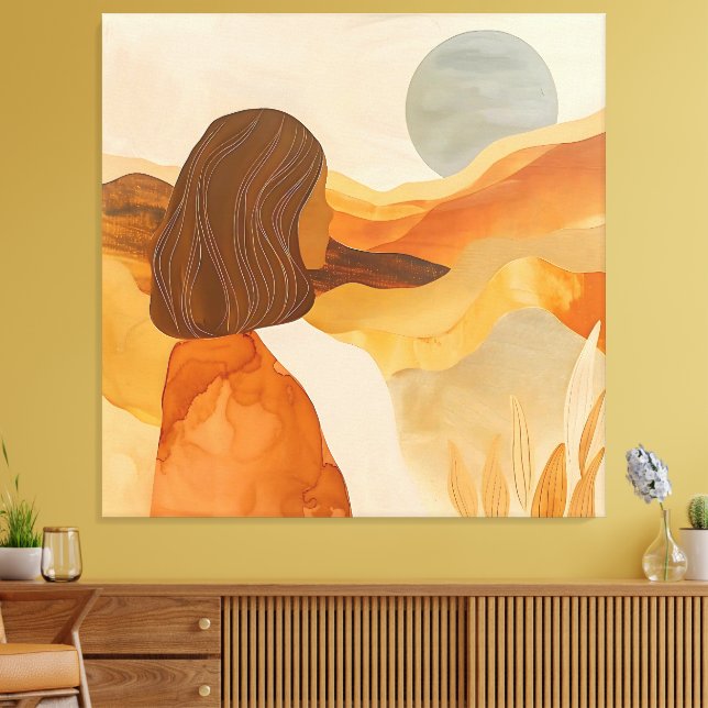 Golden Horizons - Abstrakte Wüstenfrau Leinwanddruck (Insitu (Wohnzimmer))