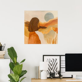 Golden Horizons - Abstrakte Wüstenfrau Poster
