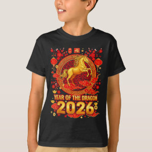 Golden Horse Chinesisches Neujahr 2026 Drache Zodi T-Shirt