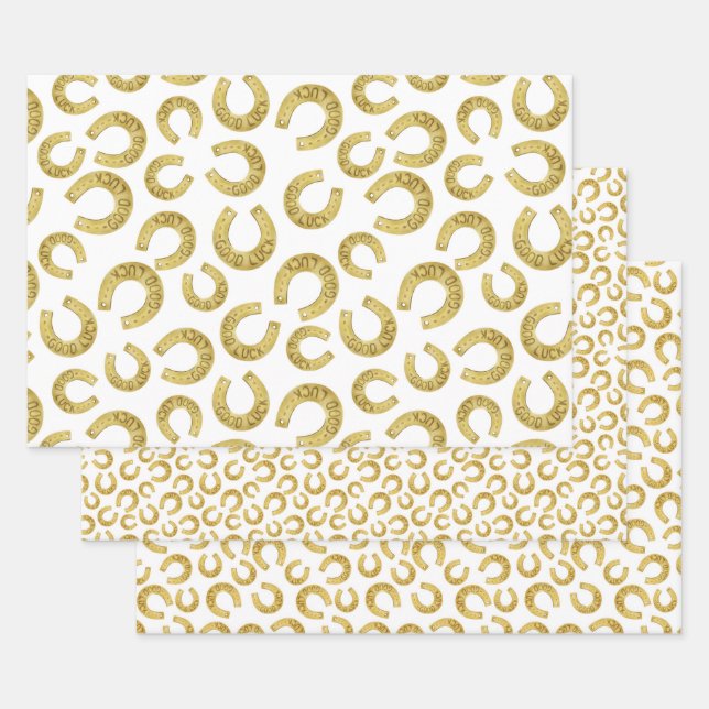 Golden Horseshoes Viel Glück St. Patricks Day Geschenkpapier Set (Set)